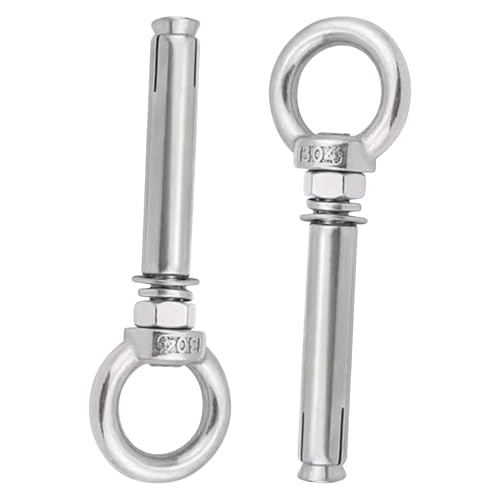 2 Pcs Eye Bolts with Ring, M8 Eye Bolt Anchor Bolts 304 Stainless Steel Wall with Nut Washer Expansion Concrete Anchor Bolts Masonry Concrete Screws (M8 x 70 mm)