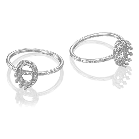 2 Pcs Sterling Silver Ring Setting - 6x8mm Oval Bezel Cup Size 7 - Blank Rings for Jewelry Making - Perfect Sterling Silver Blanks and Ring Blanks for Resin and Stones - Ring Making Supplies Cover