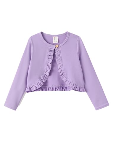 Image of PATPAT Girls Cardigan Bolero Size 4-12 Years Kids Knit Long Sleeve Ruffle Open Front Button Cover Up Cropped Tops for Girls