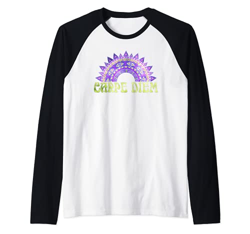 CARPE DIEM Latin - Indigenous Mandala 5 - Fan Fun Raglan Baseball Tee, Black