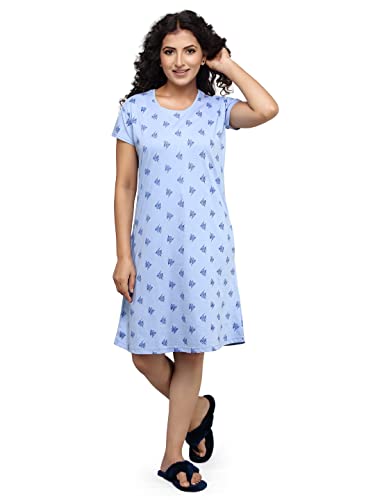 Image of Meerkat Women Short Sleeve Knee Length Cotton Knits Printed Short Nighty /Long Shirt /Midi