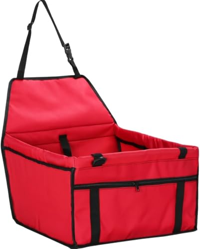 OUTLETISSIMO® Seggiolino Auto per Cani e Gatti con Pareti Rinforzate in Tessuto Oxford – Trasportino Impermeabile Pieghevole per Sedile Anteriore e Posteriore Universale, Rosso