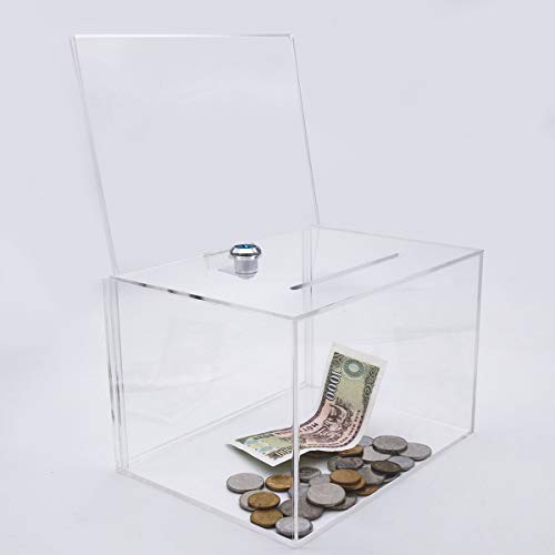Donation Box With Lock,Acrylic Ballot Box,Vote Box,Ticket Box,Clear Suggestion Box With 4X6 Ad Frame Flyer Sign Holder For Vote Coin Card Collection #TOP1