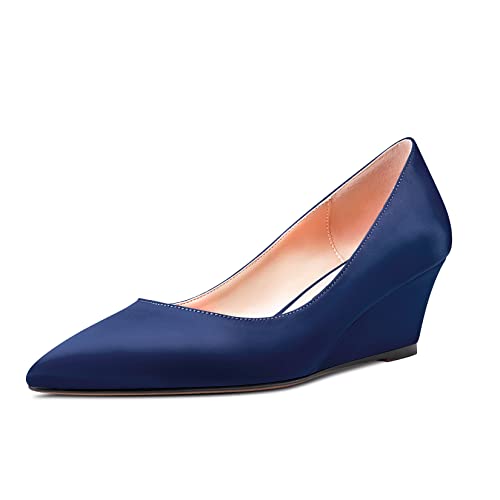 Aachcol Women Wedge Pumps Pointed Toe Mid Heel Slip-on Dress Shoes Wedding Party 2 Inch