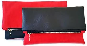 Razolly-zolaykaFaux leather and suede women purse Red and Black clutch bag with two faces 2 sizes evening bag