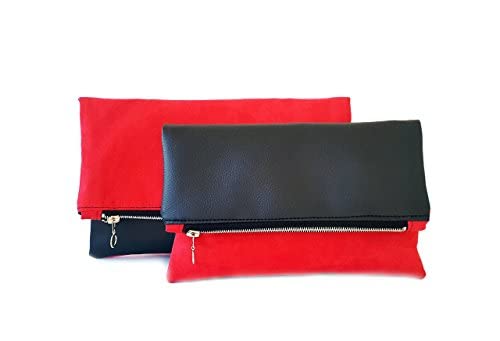 Razolly-zolaykaFaux leather and suede women purse Red and Black clutch bag with two faces 2 sizes evening bag
