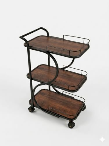 Image of Serving Trolley with Wheels for Home, Tea Food Drinks Serving Kitchen Trolley Restaurant, Hotels,Dining Room bar cart with Wheels (Black-Brown)