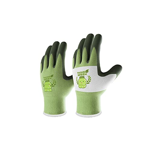 COOLJOB Kinder Gartenhandschuhe für Kinder von 5-7 Jahren, 2 Paar recyceltes Polyester, Kinder-Arbeitshandschuhe mit Gummierung, Grün und Weiß, Größe XS, 2 Paar XS Cover