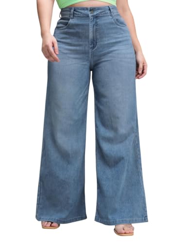 Image of Miss Chase A+ Women's Wide-Leg High-Rise Regular-Length Stretchable Cargo Denim Jeans