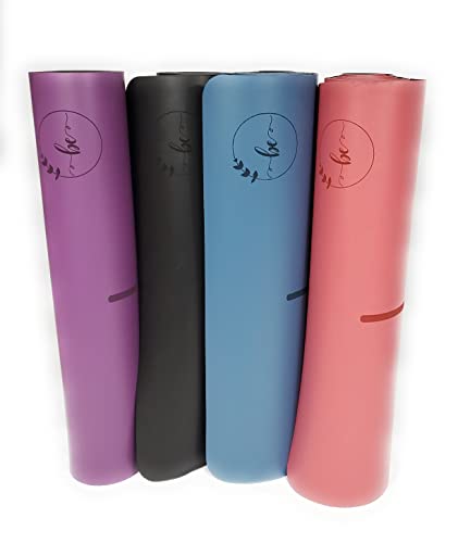 Yoga Mat 5Mm Thick Be Premium Yoga Exercise Mat With Carry Strap, Arc Alignment Dry Grip Pro Technology - Moisture Wicking 100% Polyurethane Leather Top And Non-Slip Rubber Bottom For Hot Yoga, Pilates & Floor Workouts Large Mat (72"Lx 27"Wx 5Mm Thick) (Purple) #TOP7