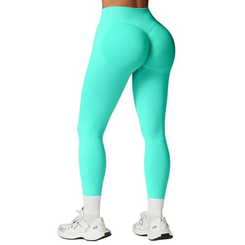 SENBAN Women's High Waisted Leggings Seamless Workout Gym Yoga Pants Tummy Control Smile Contour Activewear Tights X-Small A Mint Green