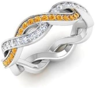Jewels by Parijaat 14K White Gold Plated 925 Sterling Silver Round Cut Created Gemstone and White Diamond Infinity Full Etenity Wedding Engagement Ring (0.20 CT)