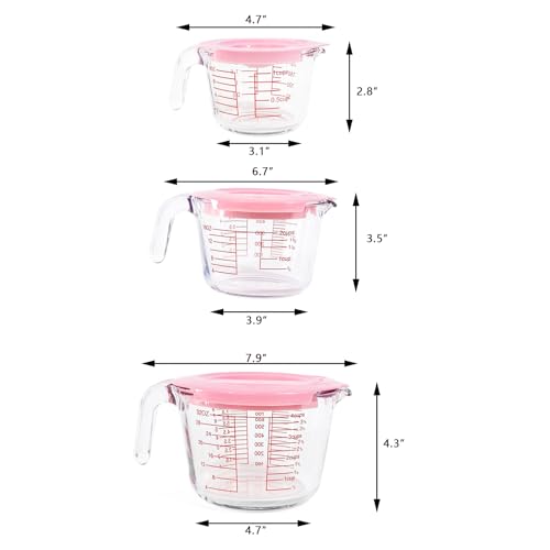 Set de 3 vasos medidores de vidrio con tapas miniatura 2