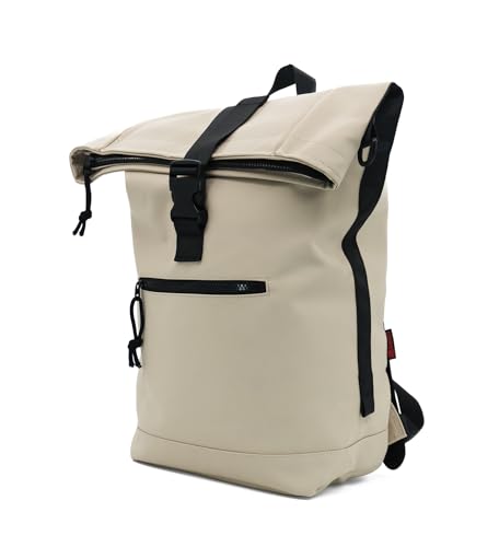 BENZI Mochila Enrollable Impermeable BZ5893 | Mochila Hombre Mujer Engomada PVC | Portátil 13” | Estructura Resistente con Costuras Reforzadas | Roll Top Ligera para Uso Diario o Viaje (Beige)