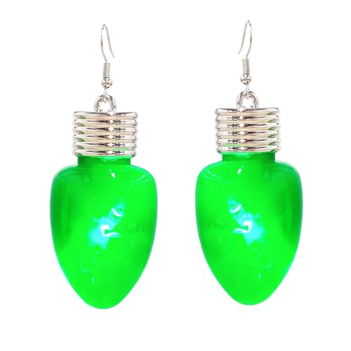 Fashion LED Light Bulb Dangle Drop Earrings Color Bulbs Light Up Dangling Charm Glow in The Dark Huggie Hook Hoop Earring Stud Cute Jewelry Christmas Festival Gifts for Women BFF Hypoallergenic (Green)