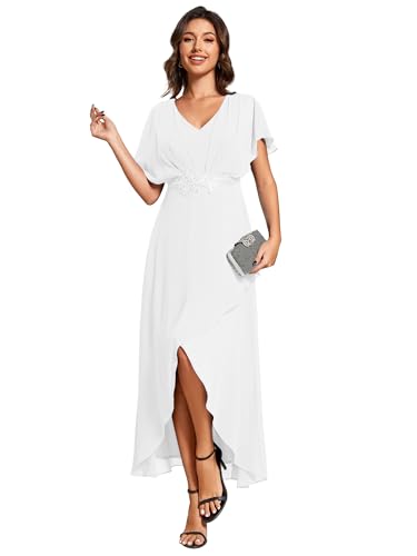 Image of Ever-Pretty Women's Formal Dress A Line V Neck Applique Waist Tea Length Wedding Guest Dress 02027