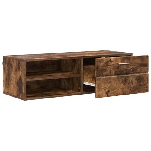 Armario de madera de roble ahumado Mangloder con 1 cajón y espacio de almacenamiento de 100,5 cm 5