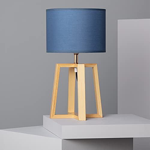 LEDKIA LIGHTING Lampe à Poser Korsade 460x250 mm Bleu E27 Textile - Bois pour Décoration Salon, Chambre, Cuisine