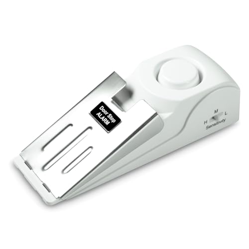 Fuers Door Stop Alarm, Door Wedge Stopper Alarm with high Cushion Rubber, Adjustable Sensitivity Lightweight Small Size Convenient to Carry, Suitable for Home Hotel Travel -White 1 Pack