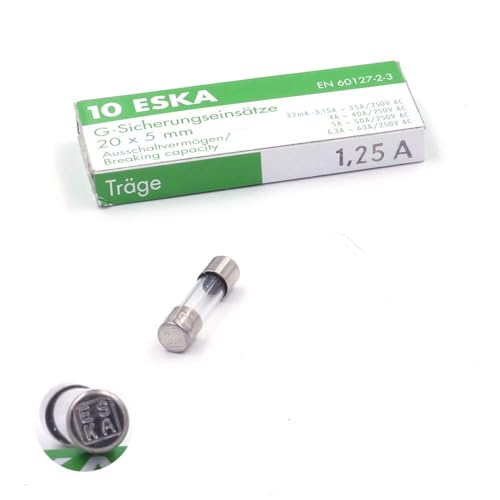 Fusibles de cristal, 1,25 A/250 V CA, 5 x 20 mm, lote de 10 unidades, temporizado