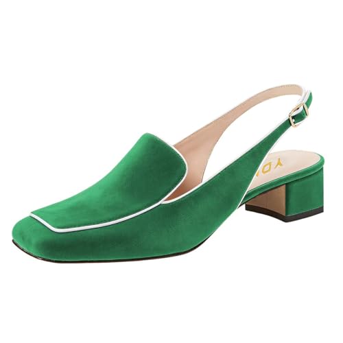 Image of YDN Women Closed Square Toe Block Low Heels Slingback Formal Loafer Dressy Shoes Office Lady Pump Size 4-15 US