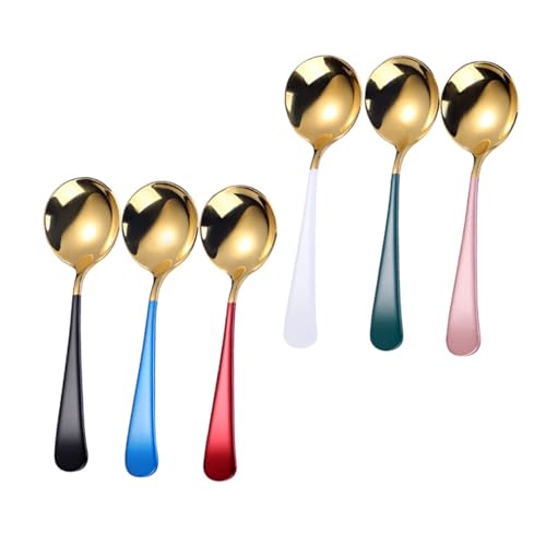POPETPOP 家用ステンレス製丸型スプーン 多機能 食事用スープスプーン アイスクリーム デザート兼用 カフェ バー ホテル対応
