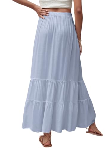Rooscier Women's Tiered Elastic High Waist Ruffle Flowy A Line Elegant Long Skirt2