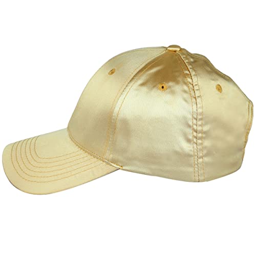 Moonsix Baseball Cap,Plain Polyester 6 Panel Satin Sport Dancing Summer Sun Curved Visor Hat,Golden #TOP1