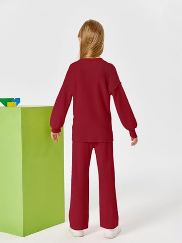 Image of Haloumoning Girls 2 Piece Outfits Kids Long Sleeve Crewneck Sweater Drawstring Wide Leg Long Pants Sweatsuits Sets 5-14T