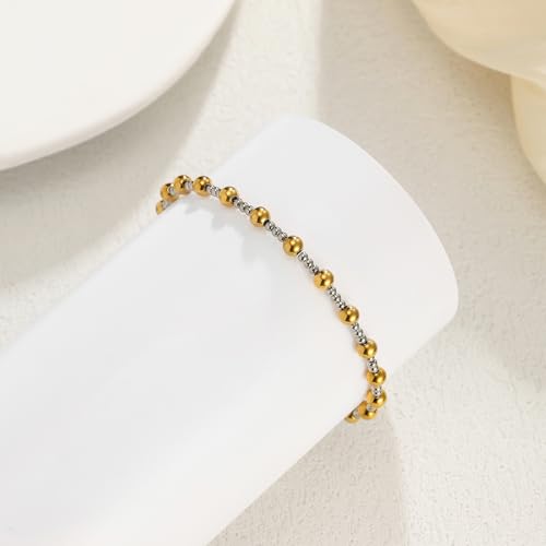 Gold Bracelet for Women 14K Gold Plated Stainless Steel 4mm Bead Bracelet non Tarnish Jewelry4