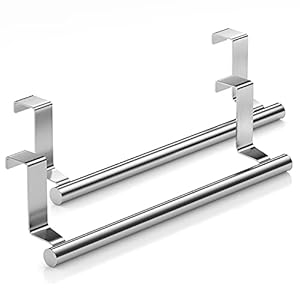 Stainless Steel Over Door Towel Rack Bar Holders for Universal Fit on Over Cabinet Cupboard Doors 2 Pack (Sliver) Stainless Steel Over Door Towel Rack Bar Holders for Universal Fit on Over Cabinet Cupboard Doors 2 Pack Sliver