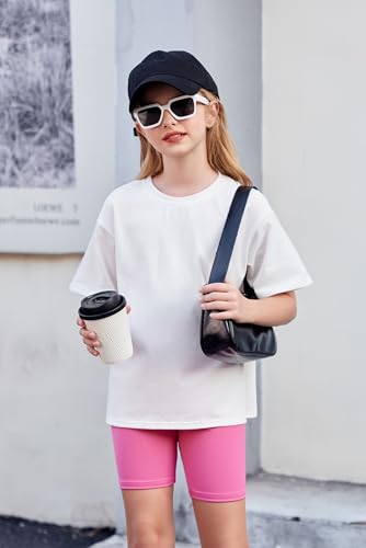 Image of Arshiner Girls Clothes Summer 2 Piece Outfits Drop Shoulder T-Shirts and Biker Shorts Kids Fashion Clothing Sets