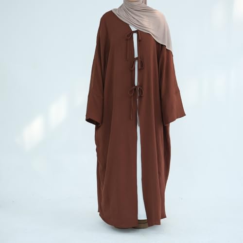 Hanimeli Front Bow Crinkled Crepe Modern Abaya Dress Lightweight Summer Jacket Casual Modest Wear Ramadan Eid3