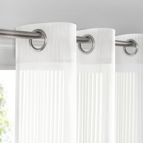 Image of White Sheer Curtains for Windows 72 inch Length, Grommet Top Semi Sheer Vertical Drapes Privacy with Light Filter for Bedroom /Living Room /Sliding Door,62W x 72L (2 Panels)