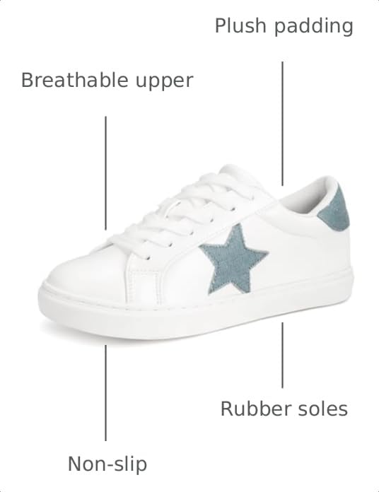Image of PARTY Women's Fashion Sneaker Lace Up Low Top Comfortable Cushioned Walking Shoes,Podcast,White Denim Blue PU,5.5