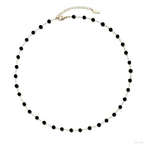 Beaded Necklace for Women, 14K Gold Plated Choker Necklace Delicate Multi Faceted Crystal Beads Choker Summer Boho Jewelry for Women Trendy