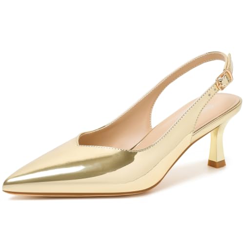 Image of Susanny Slingback Kitten Heels Elegant Dressy Pumps for Women Closed Pointy Toe Sexy Chunky High Heels Wedding Bride Prom Party Dress Shoes