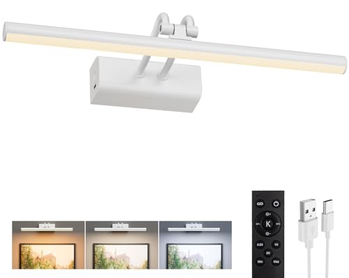 Image of Battery Operated Picture Light for Wall, Remote Control, White | 4000mAh Cordless,Wall Light, Magnetic for Easy to Charge,Timers, Display for Gallery Living Room Bedroom