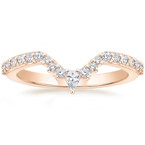 Mameloly Wedding Bands for Women Pear & Round Shaped Stackable Rose Gold Plated Cubic Zirconia Half Eternity CZ Curved Engagement Rings for Her Size 7