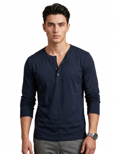 Image of BULLMER Men's Trendy Full Sleeve Henley Neck T-Shirt | Cotton Blend Solid Casual Tee | Stylish Menswear for Everyday | Sizes S to 2XL - Pack 1