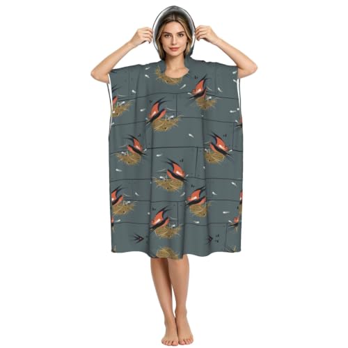 Poncho à capuche imprimé hirondelle en graphite pour adulte - 4