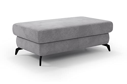 CAVADORE Stauraum-Hocker Bounce / Polsterhocker mit Staufach, Cord-Bezug und Metallfüßen in Mattschwarz / 121 x 45 x 67 / Breitcord, Hellgrau