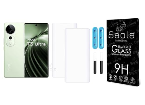 Image of Saola 2-Pack UV Curved Tempered Glass for Vivo T3 Ultra | 9H Hardness | Edge-to-Edge Full Screen Coverage | UV Light Installation | Scratch Resistant | Case Friendly Screen Protector. (6.78 Inches)