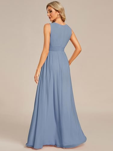 Image of Ever-Pretty Women's Chiffon Sleeveles Summer Formal Wedding Guest Dresses Ruched A Line Hollow Out Crew Neck Bridesmaid Dress