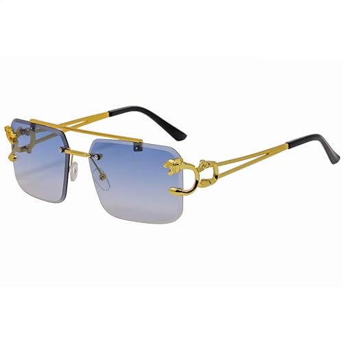 RAVI EYEWEAR Rimless Sunglasses for Men and women Fashion Square Tinted Shades Frameless Lens Metal Rectangle Glasses UV400 (Blue)