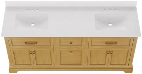 Deer Valley 72" Bathroom Vanity with Double Sink Top, Pre-Assembled Vanity with Soft-Close Drawers and Splash Guard, Pre-drilled 3-Hole, Expansive Storage, Natural Wood Color
