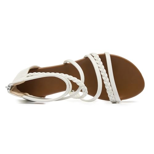 Image of youngshow Women's Braided Strappy Sandals - Open Toe Dressy Gladiator Flat Sandals with Back Zipper, Casual Summer Beach Shoes