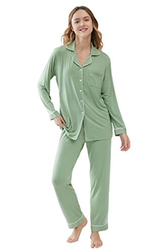 Image of Cherrydew Women Bamboo Viscose Cooling Long Sleeve Button Down Pajama Sets | Buttery Soft,Cooling Comfort,Breathable,Stretchy Fabric