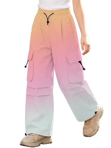 Image of SANGTREE Girls Parachute Pants Loose Lightweight Drawstring Waist Hip Hop Cargo Pants,6-16 Years
