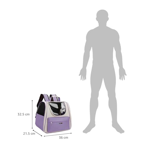 Image of Amazon Basics Cat Carrier Bag | Lightweight Soft-Sided Pet Travel Carrier with Transparent Window | Ventilated | Portable Hand & Shoulder Carry Bag for Cats & Small Pets | Purple | 36Lx21.5Wx32.5H cm